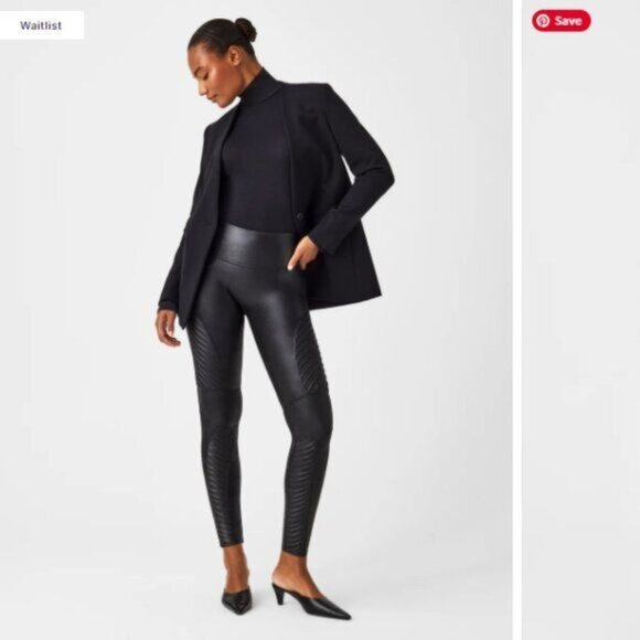 Spanx Faux Leather Moto Leggings in Very Black Women's Size Small - Picture 1 of 10